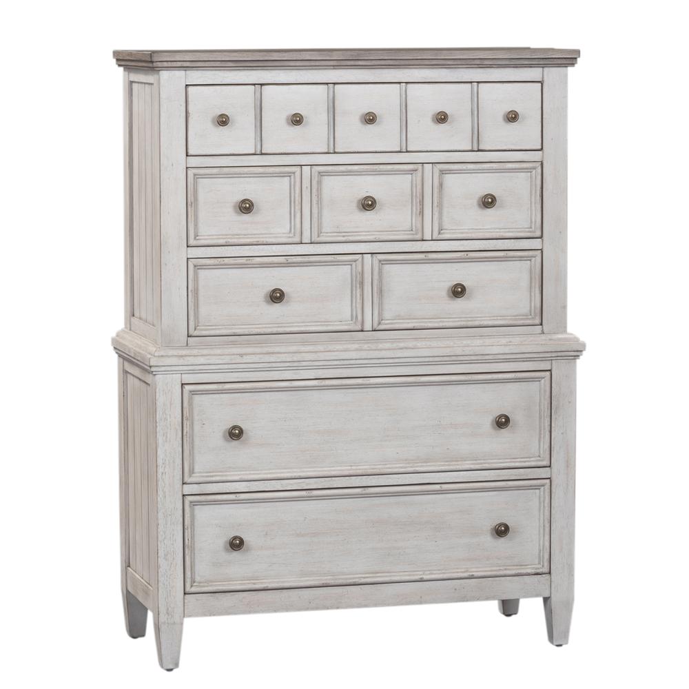 Heartland 5 Drawer Chest in Antique White w/ Tobacco Top. Picture 1