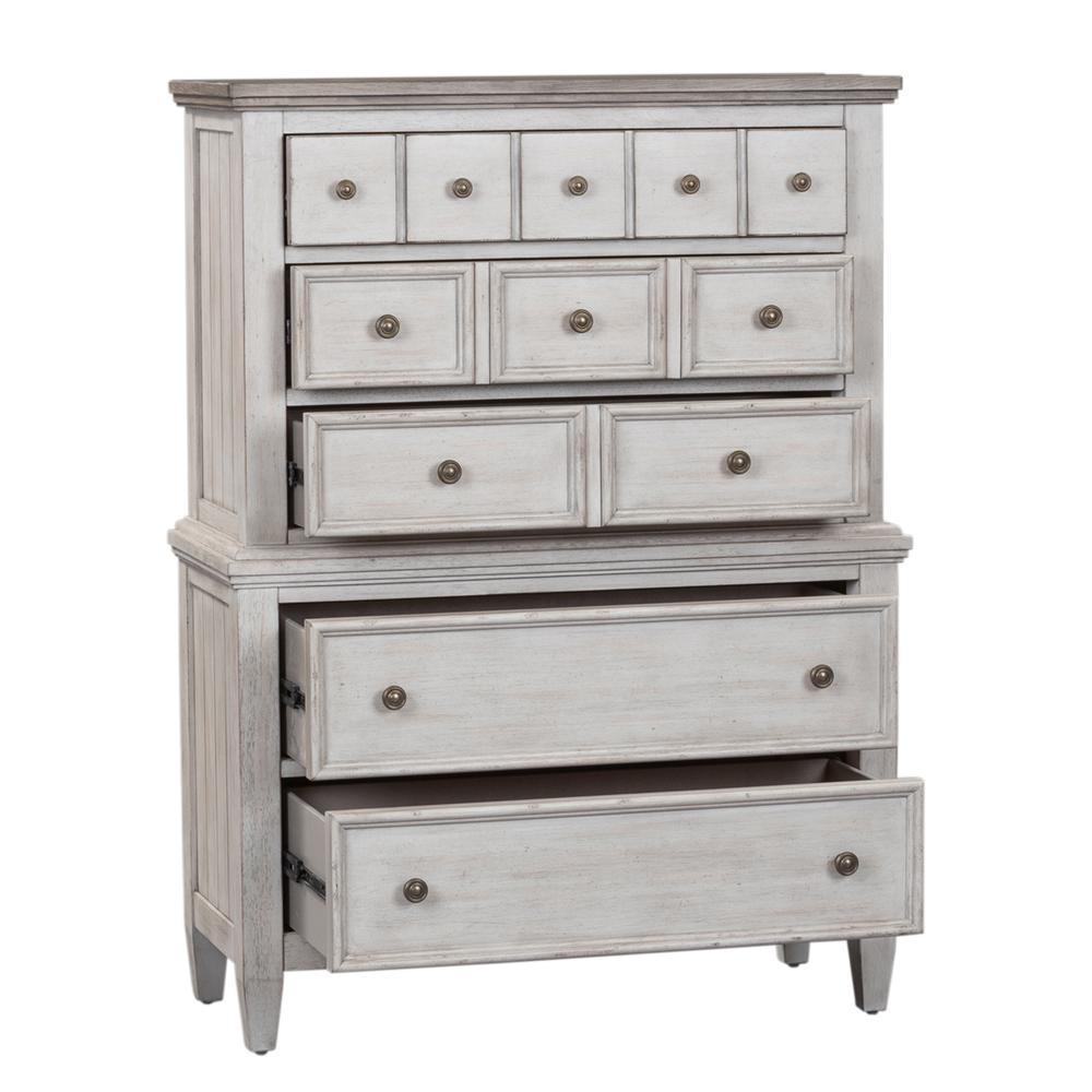 Heartland 5 Drawer Chest in Antique White w/ Tobacco Top. Picture 6