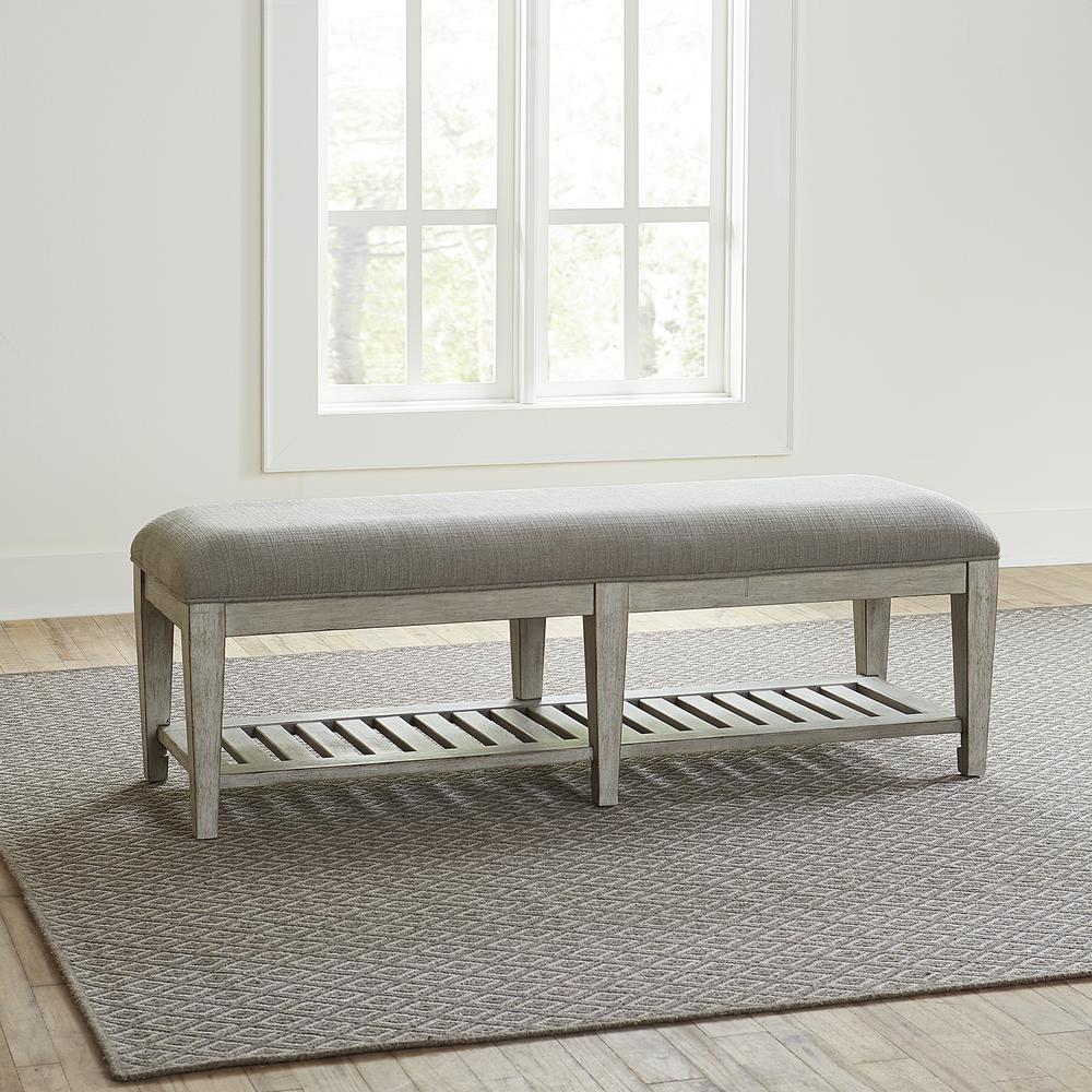 Heartland Bed Bench in Antique White w/ Tobacco Top. Picture 2