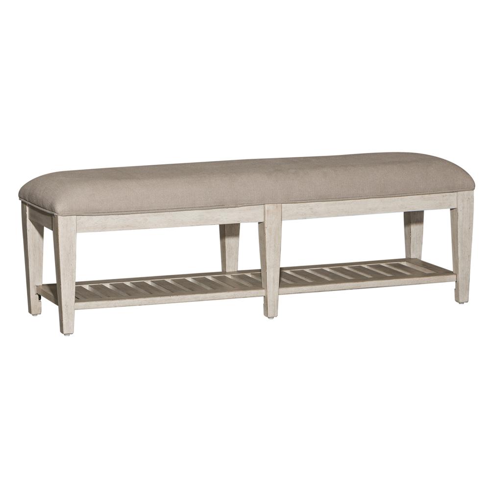 Heartland Bed Bench in Antique White w/ Tobacco Top. Picture 1
