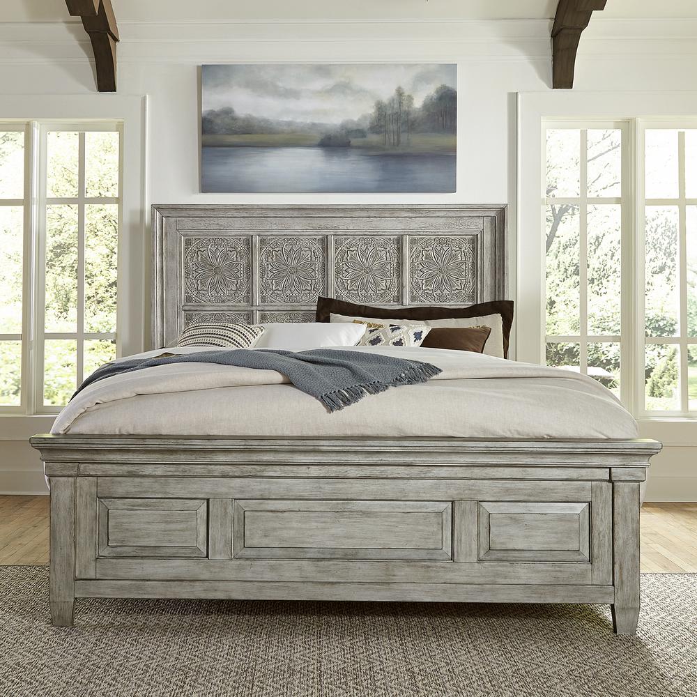 Heartland Optional Queen Panel Bed in Antique White w/ Tobacco Top. Picture 3