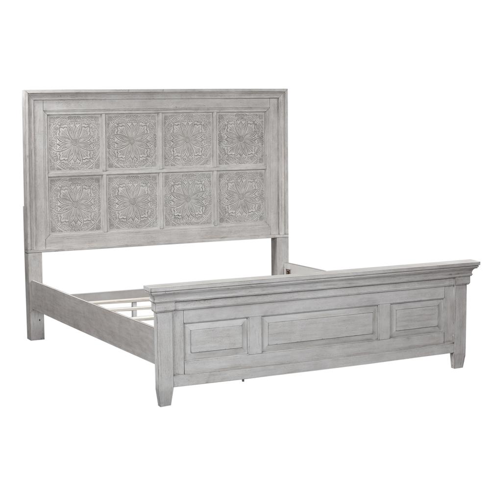 Heartland Optional Queen Panel Bed in Antique White w/ Tobacco Top. Picture 1