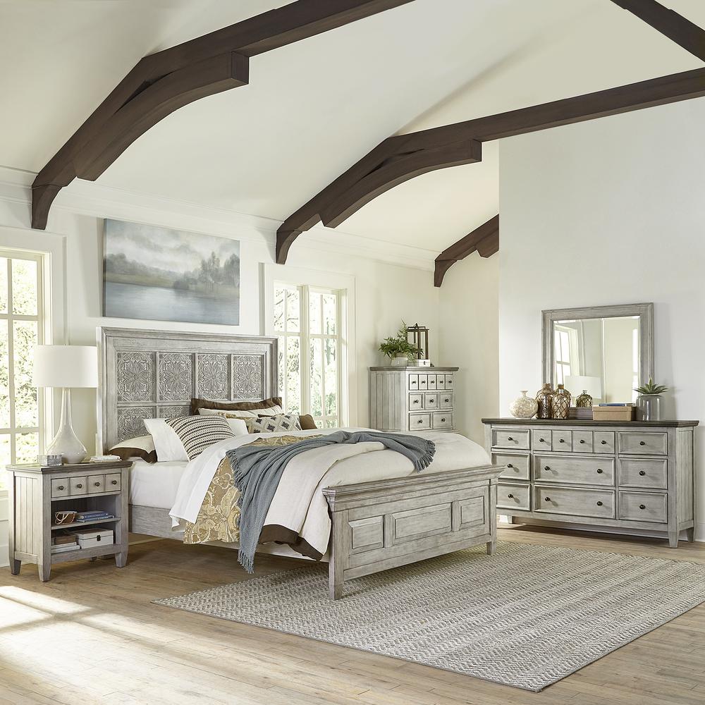 Heartland Optional Queen Panel Bed in Antique White w/ Tobacco Top. Picture 4