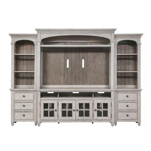 Heartland Entertainment Center with Piers in Antique White w/ Tobacco Top. Picture 1