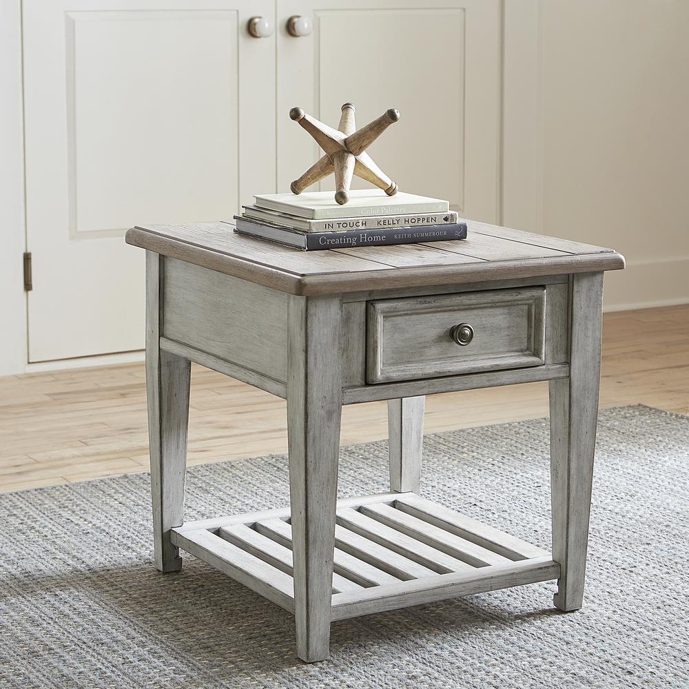 Heartland Drawer End Table in Antique White w/ Tobacco Top. Picture 2