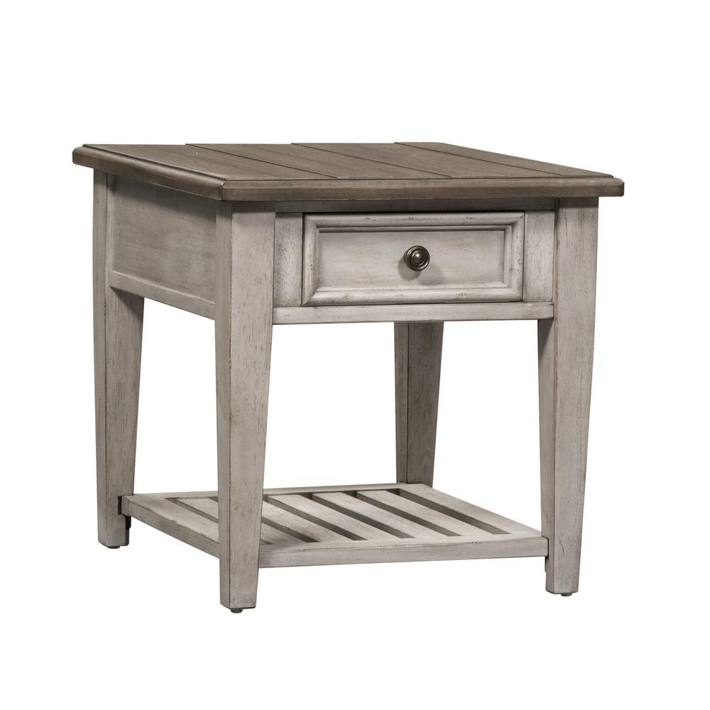 Heartland Drawer End Table in Antique White w/ Tobacco Top. Picture 1