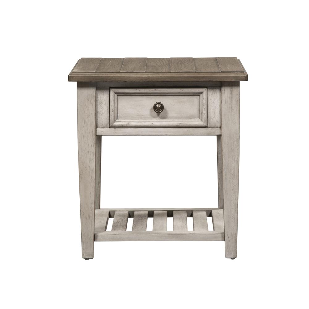 Heartland Drawer End Table in Antique White w/ Tobacco Top. Picture 3