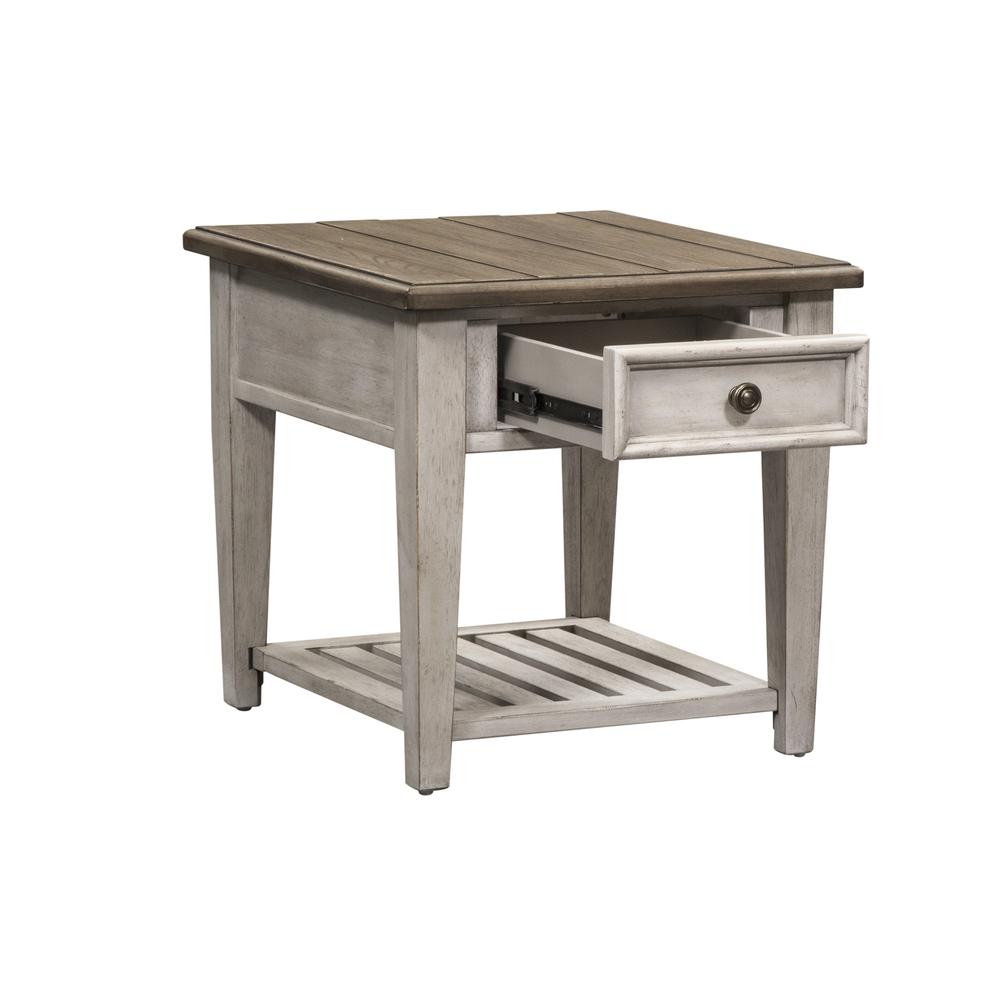 Heartland Drawer End Table in Antique White w/ Tobacco Top. Picture 6