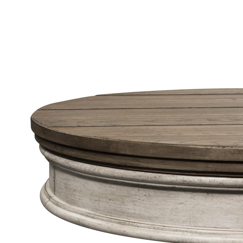 Heartland Round Pedestal Chair Side Table in Antique White w/ Tobacco Top. Picture 6