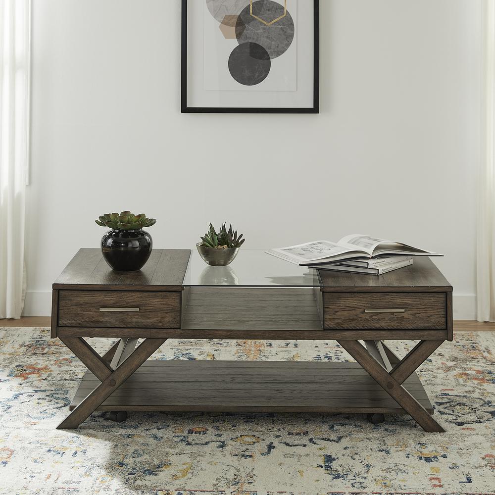 Lennox Display Cocktail Table in Weathered Chestnut. Picture 2