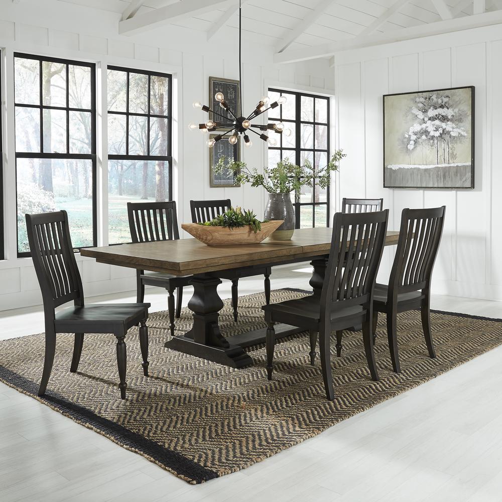 Harvest Home 7 Piece Trestle Table Set in Chalkboard. Picture 9