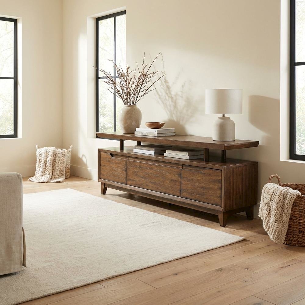 Bronze Spice TV Console with Solid and Manufactured Wood, Contemporary Style. Picture 3