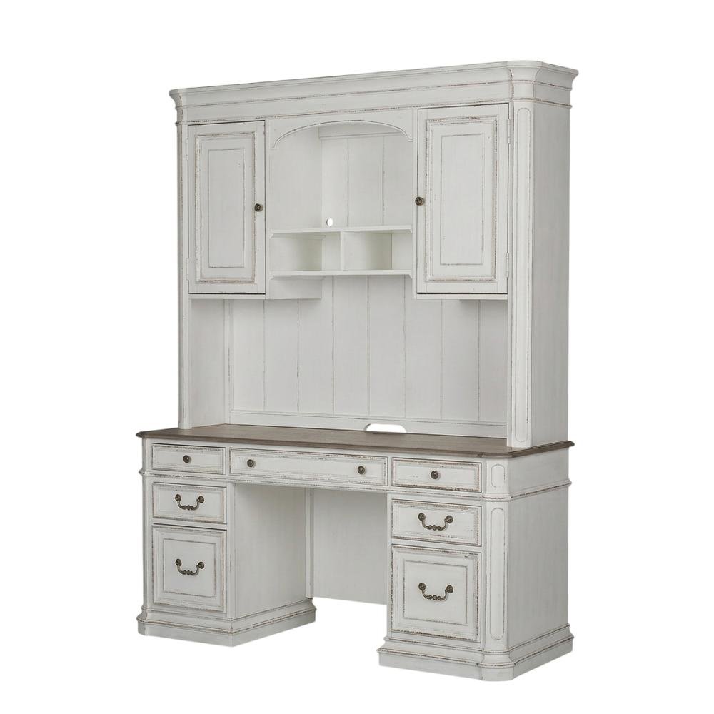 Antique White Credenza & Hutch, European Traditional Style. Picture 1