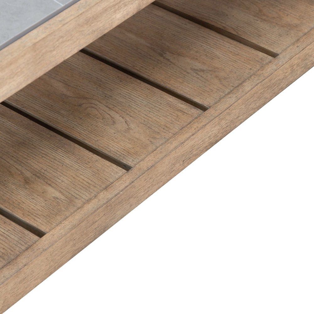 Millstone Cocktail Table with Unique Tile Top for Living Room - Nutmeg Oak Wood. Picture 5