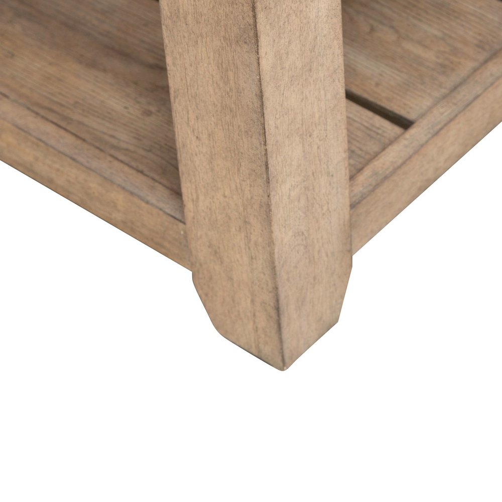 Millstone Cocktail Table with Unique Tile Top for Living Room - Nutmeg Oak Wood. Picture 6