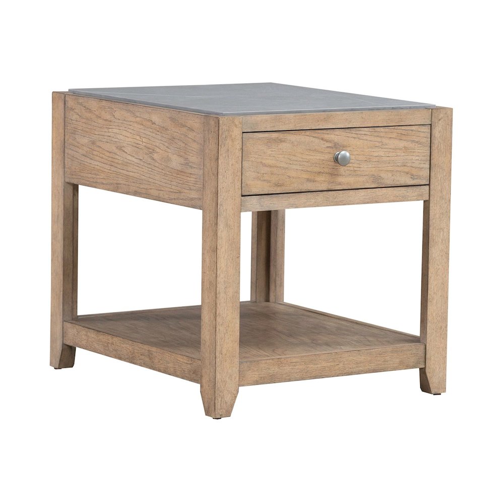 Millstone End Table with Unique Tile Top for Living Room - Nutmeg Oak Wood. Picture 8