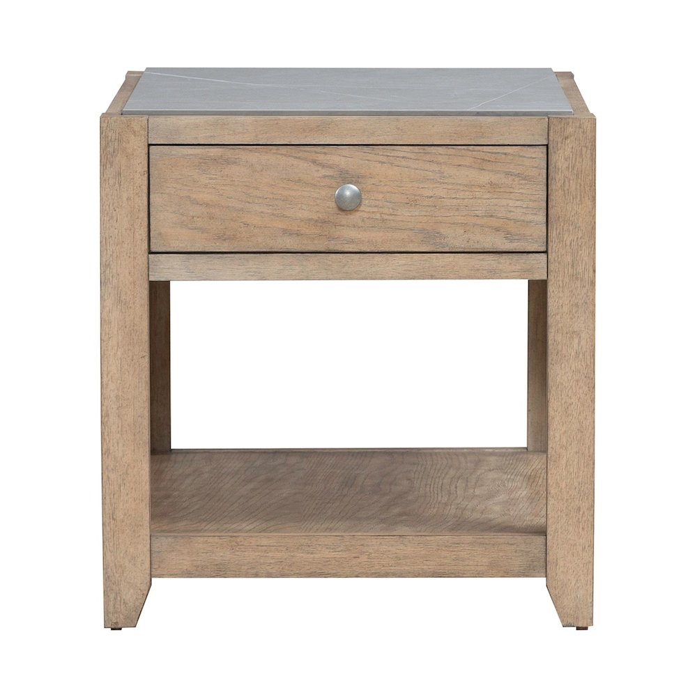 Millstone End Table with Unique Tile Top for Living Room - Nutmeg Oak Wood. Picture 1