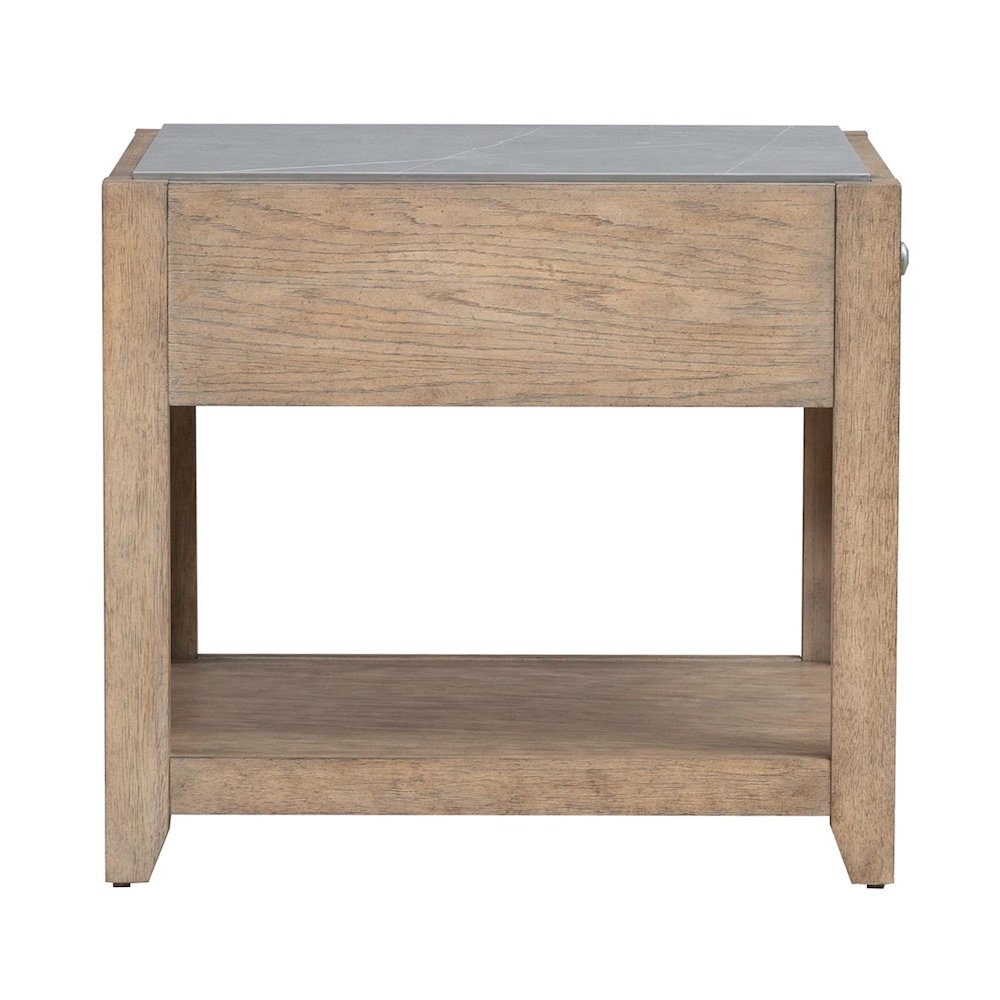 Millstone End Table with Unique Tile Top for Living Room - Nutmeg Oak Wood. Picture 2