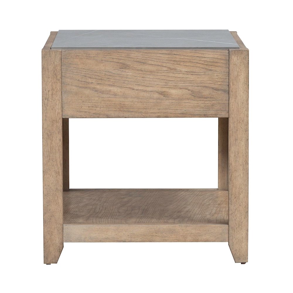 Millstone End Table with Unique Tile Top for Living Room - Nutmeg Oak Wood. Picture 3