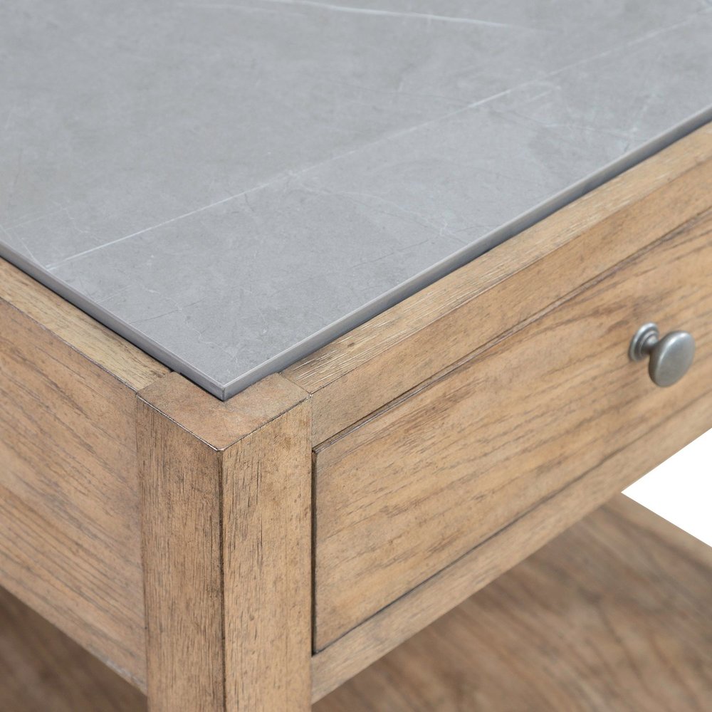 Millstone End Table with Unique Tile Top for Living Room - Nutmeg Oak Wood. Picture 6