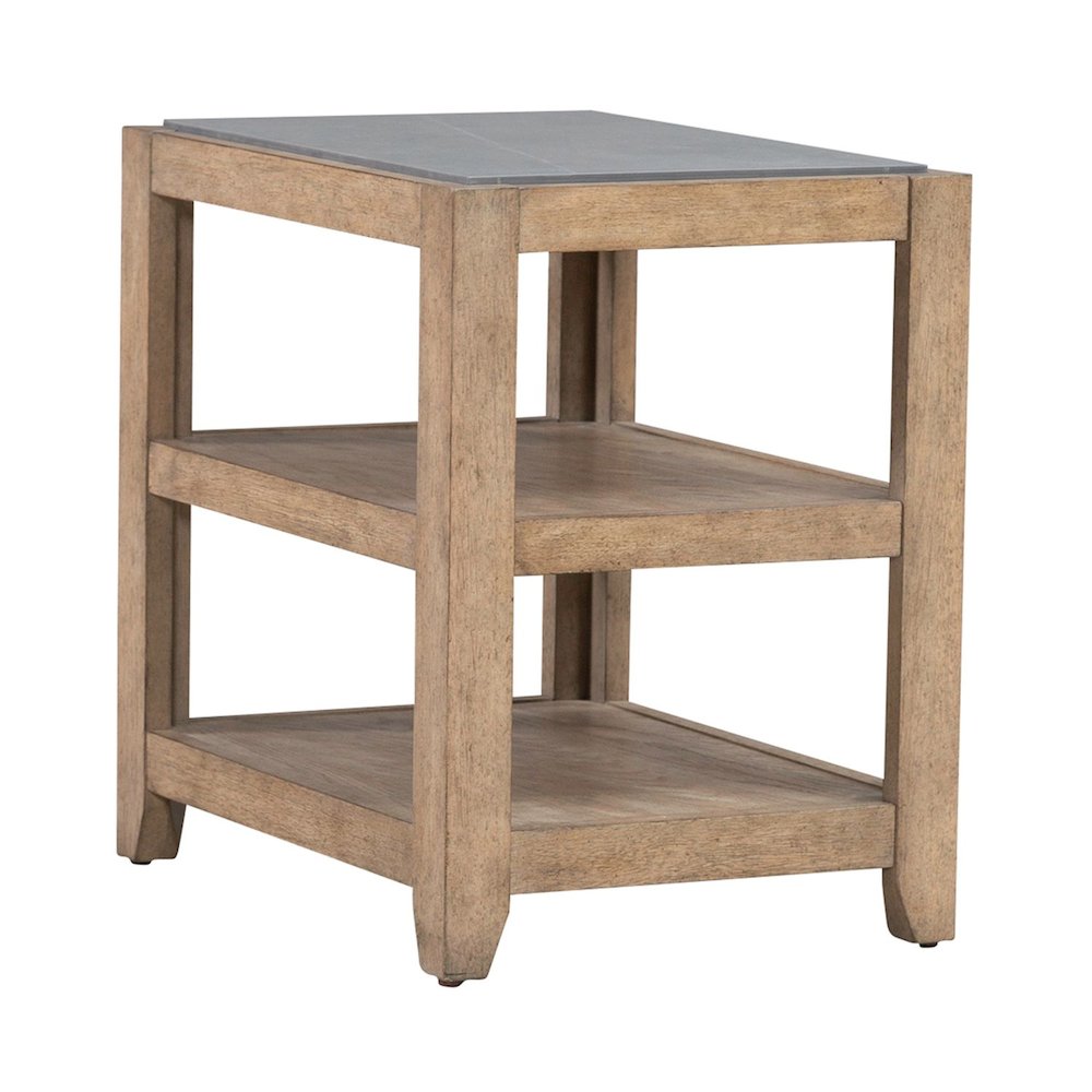 Millstone Chairside Table with Unique Tile Top for Living Room - Nutmeg Oak Wood. Picture 7