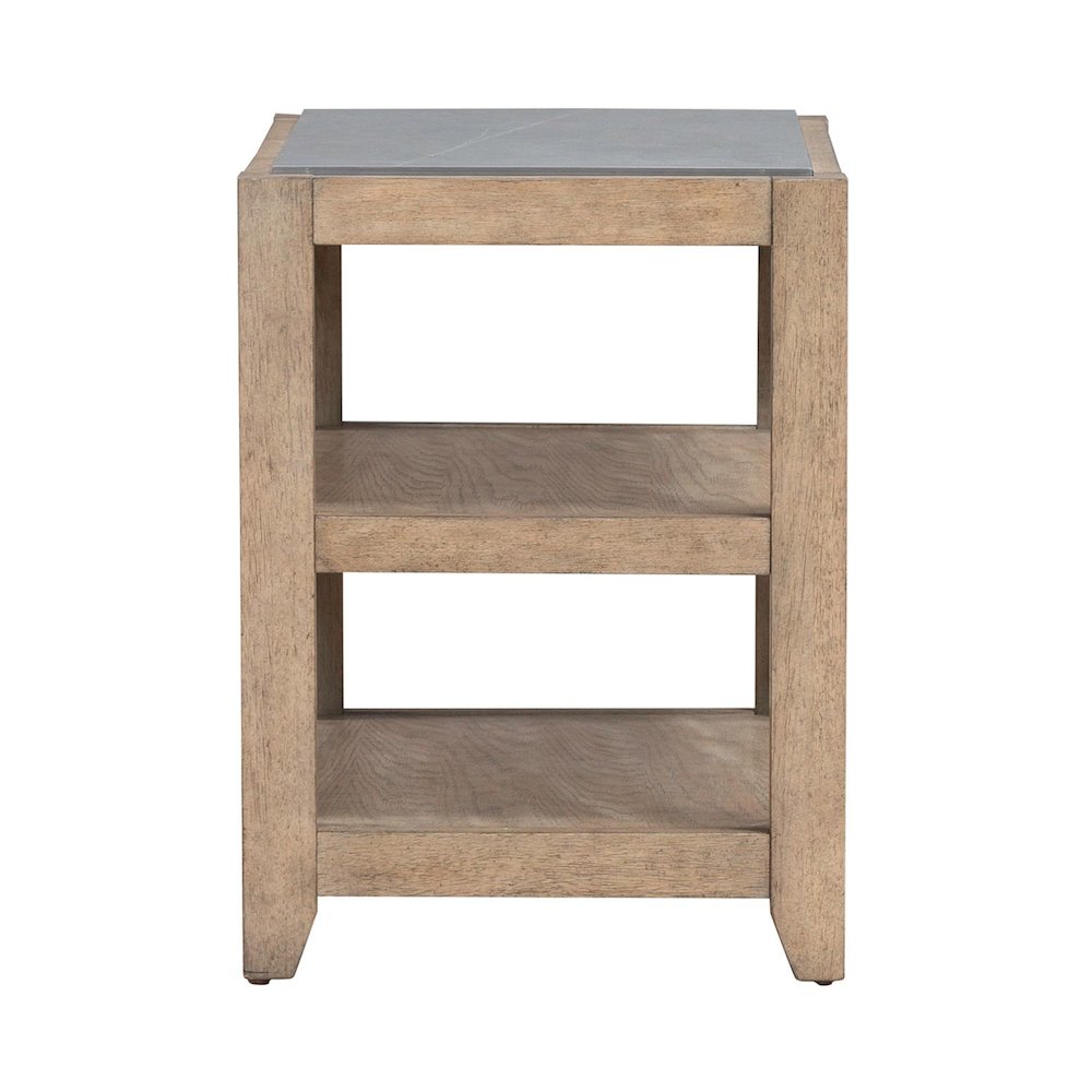 Millstone Chairside Table with Unique Tile Top for Living Room - Nutmeg Oak Wood. Picture 1