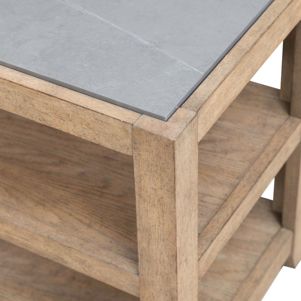 Millstone Chairside Table with Unique Tile Top for Living Room - Nutmeg Oak Wood. Picture 4