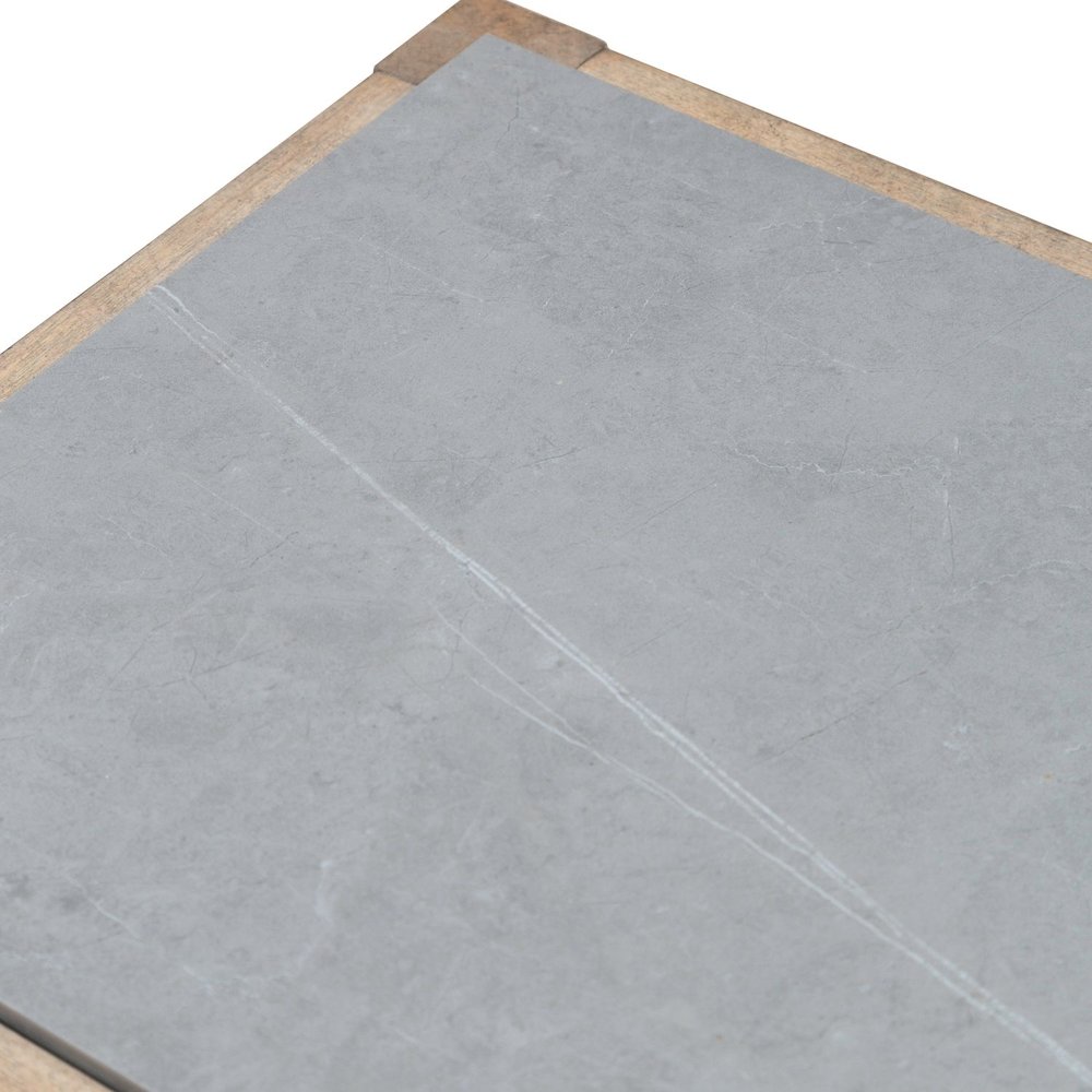 Millstone Chairside Table with Unique Tile Top for Living Room - Nutmeg Oak Wood. Picture 5