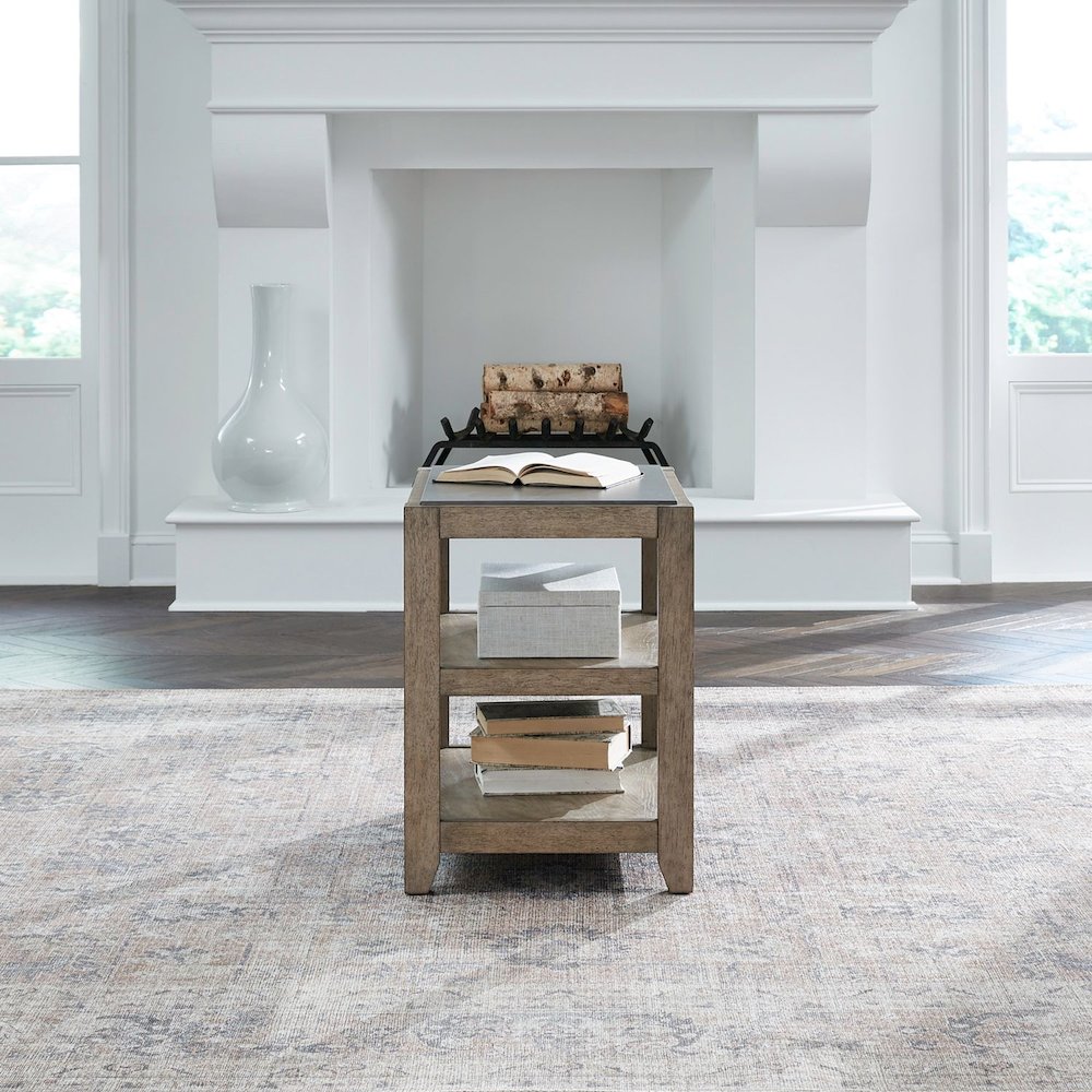 Millstone Chairside Table with Unique Tile Top for Living Room - Nutmeg Oak Wood. Picture 8