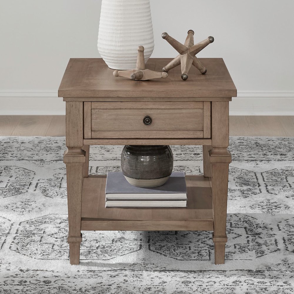 Haven Hills End Table for Living Room Traditional - Camel Beige Birch Wood. Picture 2