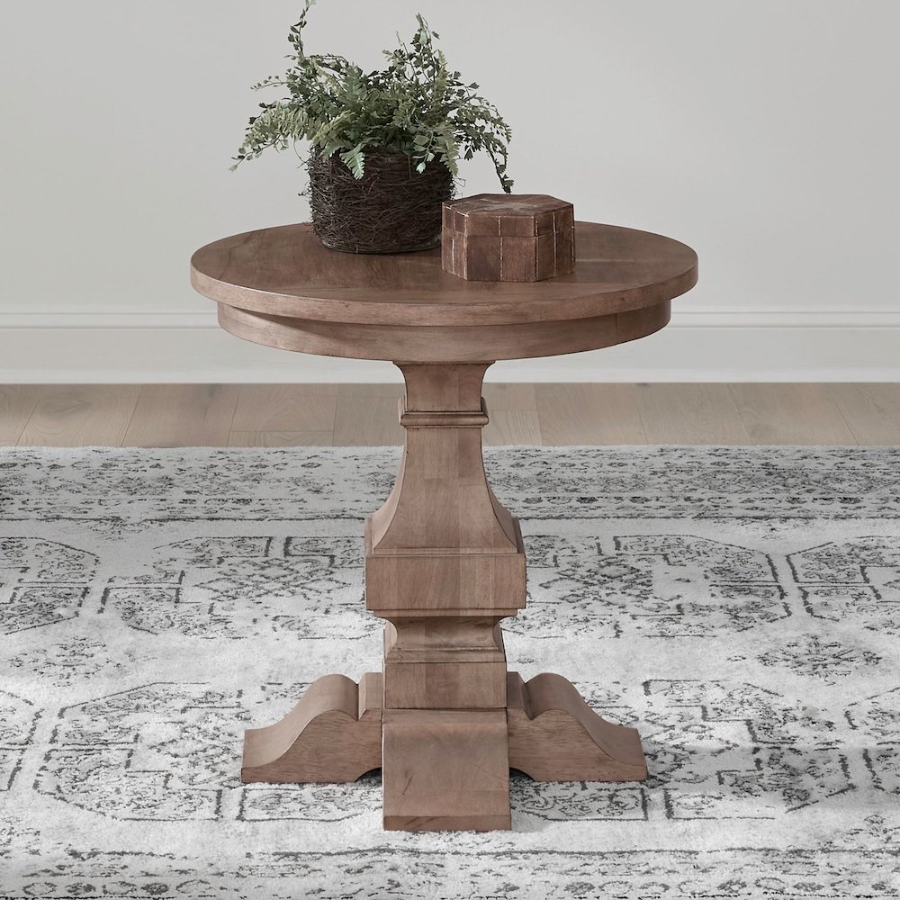Haven Hills Round End Table for Living Room Traditional - Camel Beige Birch Wood. Picture 2