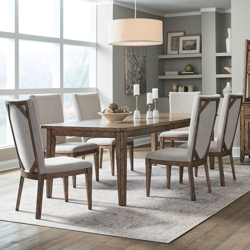 7 Piece Rectangular Dining Room Table with 6 Chairs Set  - Amber Brown. Picture 3