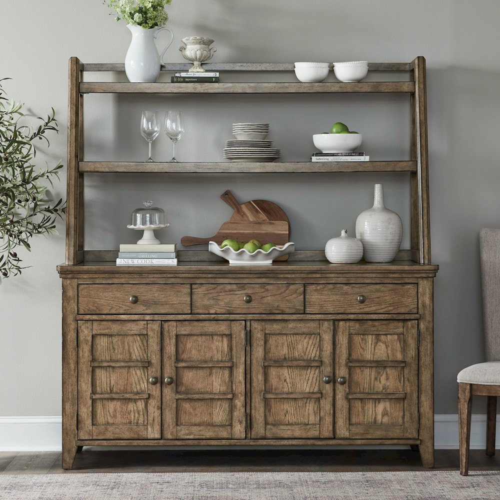 Carolina Park Server Cabinet & Hutch for Dining Room Storage - Amber Brown. Picture 6