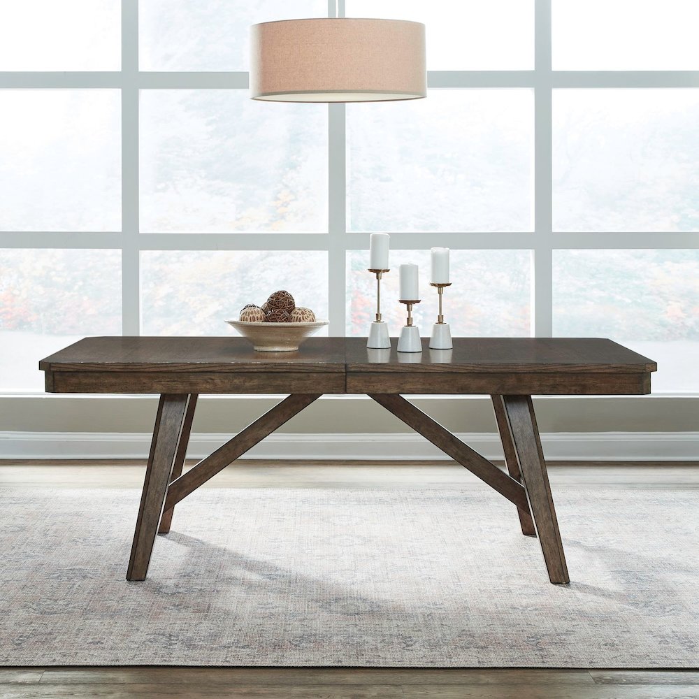 Carolina Park Trestle Table for Dining Room - Self Storing Leaf - Amber Brown. Picture 8