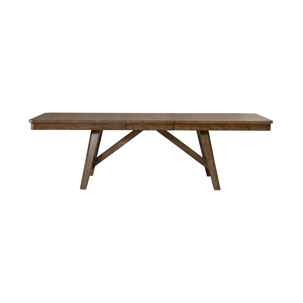 Carolina Park Trestle Table for Dining Room - Self Storing Leaf - Amber Brown. Picture 1
