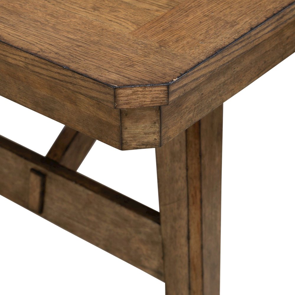 Carolina Park Trestle Table for Dining Room - Self Storing Leaf - Amber Brown. Picture 5