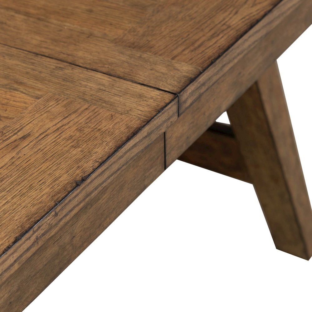 Carolina Park Trestle Table for Dining Room - Self Storing Leaf - Amber Brown. Picture 6