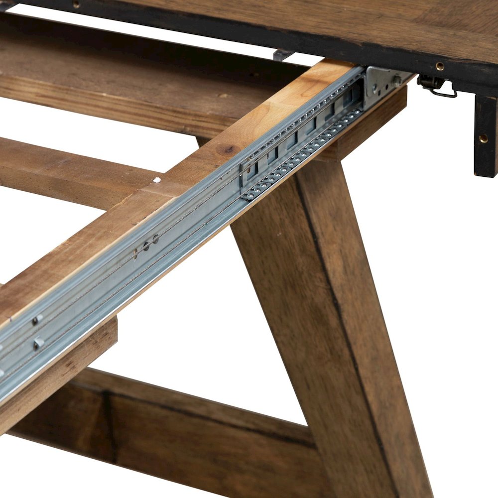 Carolina Park Trestle Table for Dining Room - Self Storing Leaf - Amber Brown. Picture 7