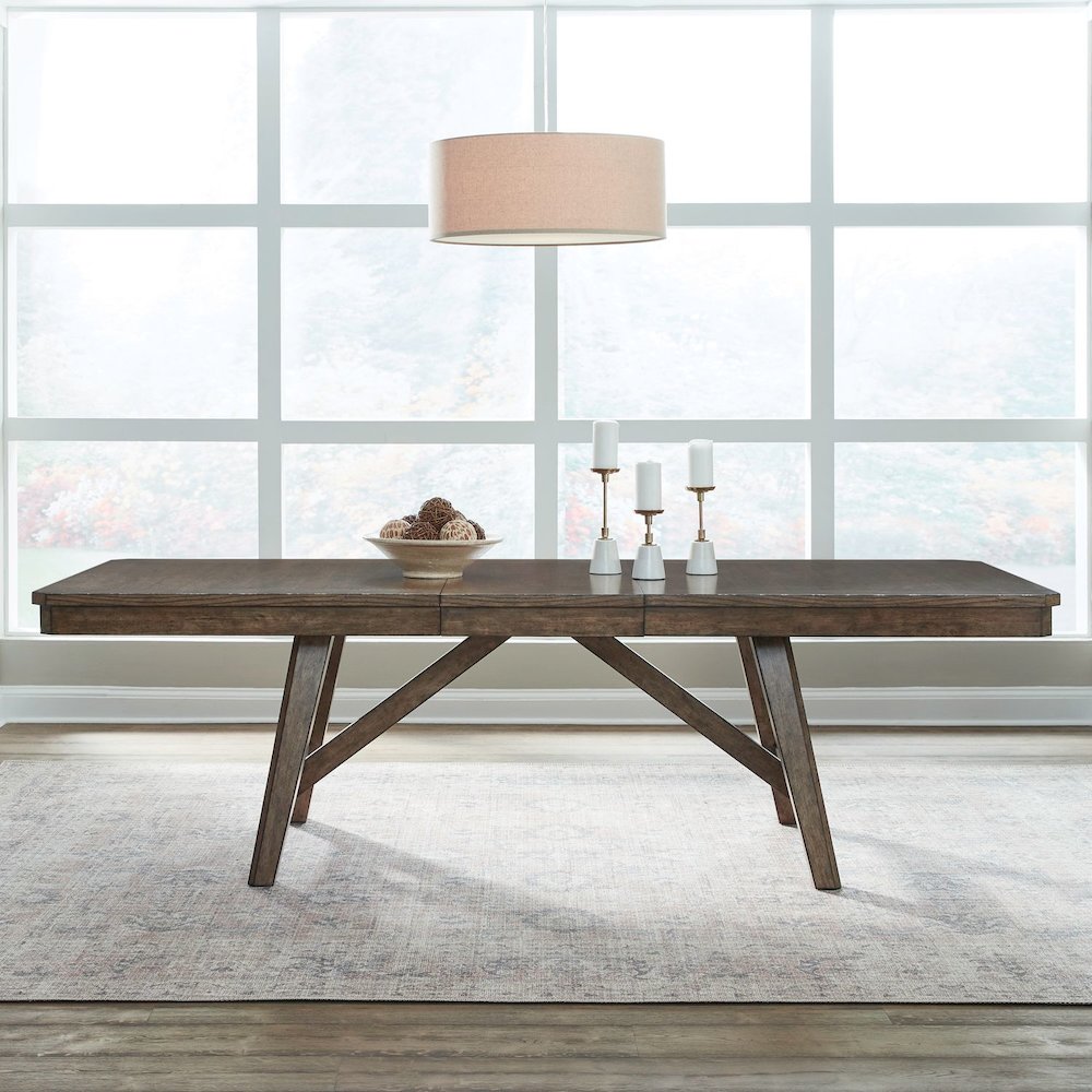 Carolina Park Trestle Table for Dining Room - Self Storing Leaf - Amber Brown. Picture 9
