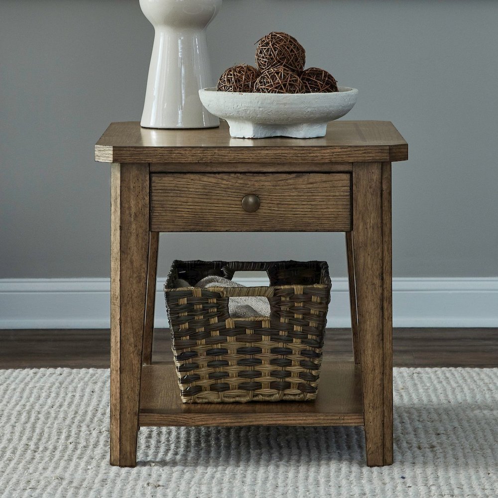 Carolina Park End Table for Living Room - Amber Brown Oak. Picture 9