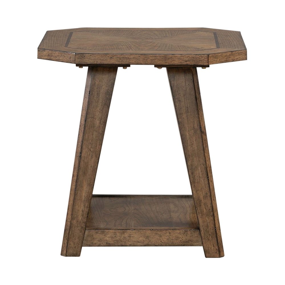 Carolina Park Octagonal End Table for Living Room - Amber Brown Oak. Picture 1