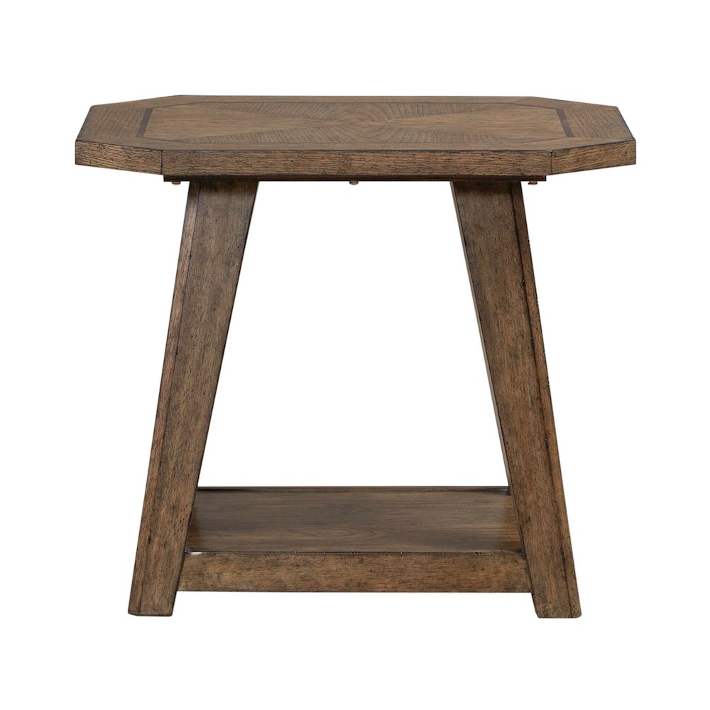 Carolina Park Octagonal End Table for Living Room - Amber Brown Oak. Picture 2