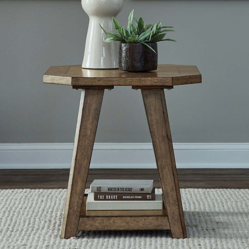 Carolina Park Octagonal End Table for Living Room - Amber Brown Oak. Picture 7