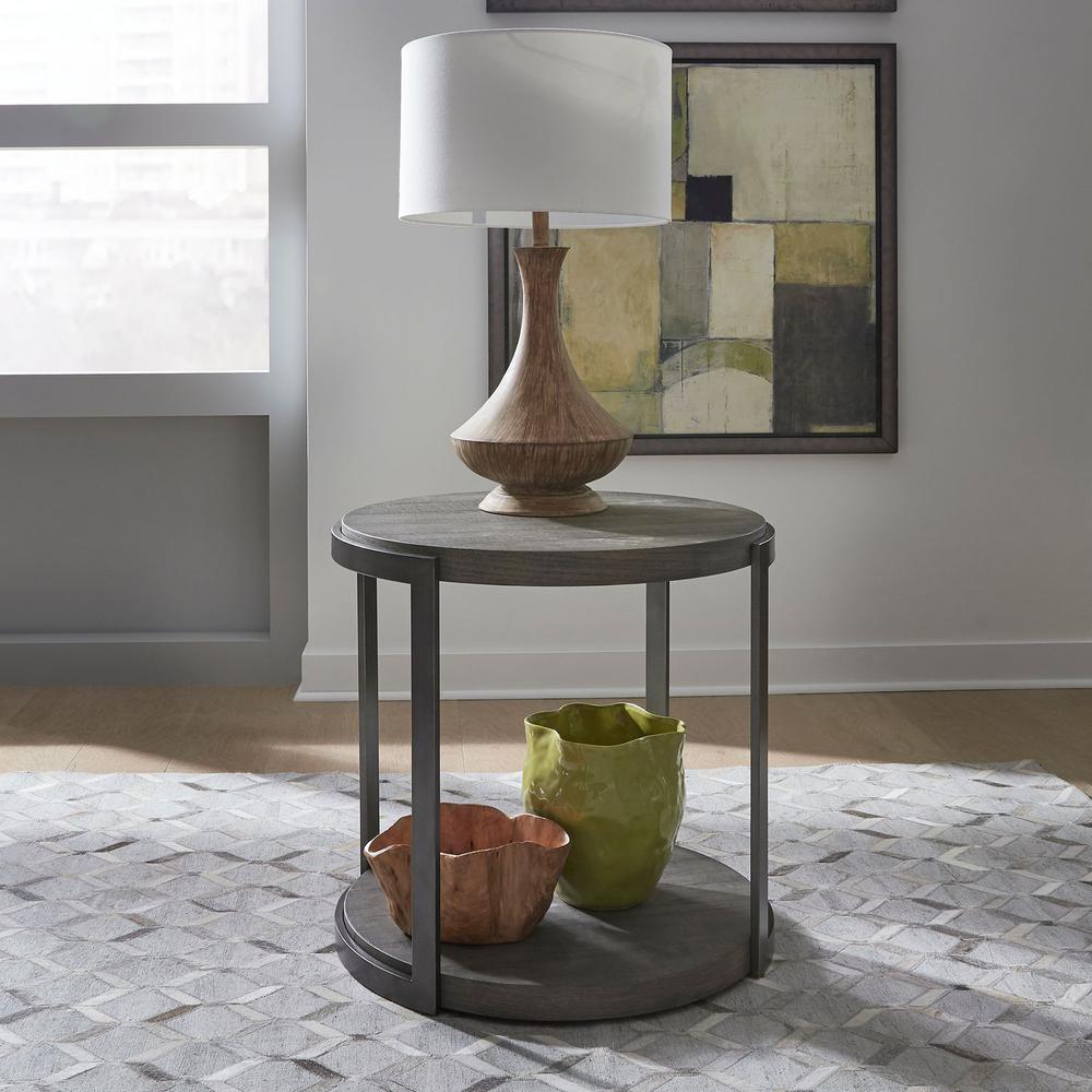 Modern View Round End Table in Gauntlet Gray. Picture 4