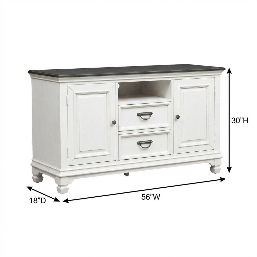 White Wirebrushed TV Console with Charcoal Top in Cottage Style. Picture 7