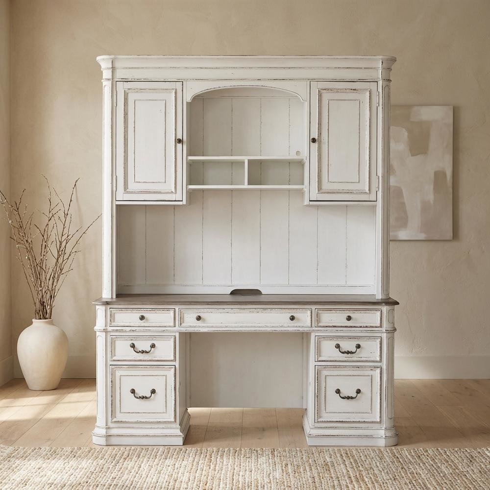 Antique White Credenza & Hutch, European Traditional Style. Picture 3
