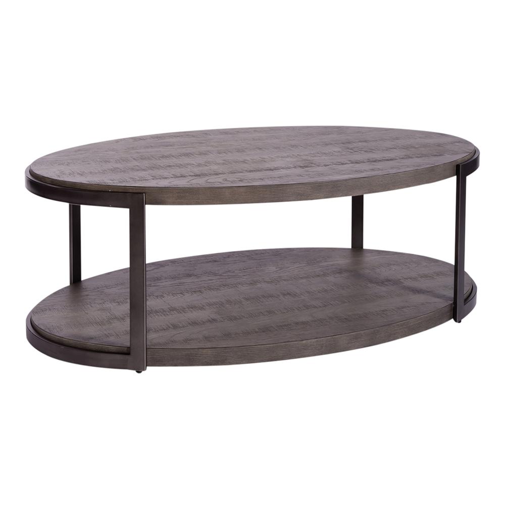 Modern View Oval Cocktail Table in Gauntlet Gray. Picture 1