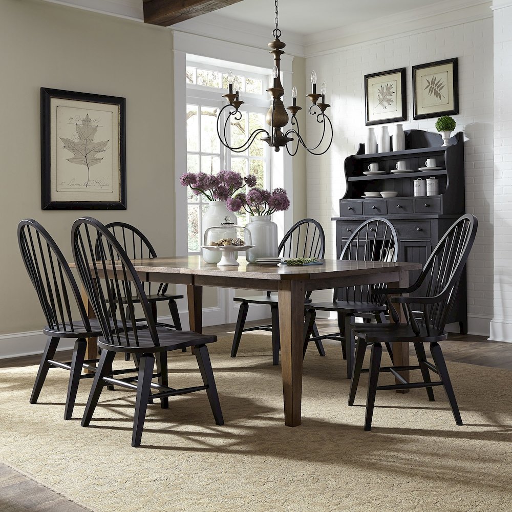 7 Piece Rectangular Table Set in Rubberwood Solids & White Oak Veneers. Picture 1