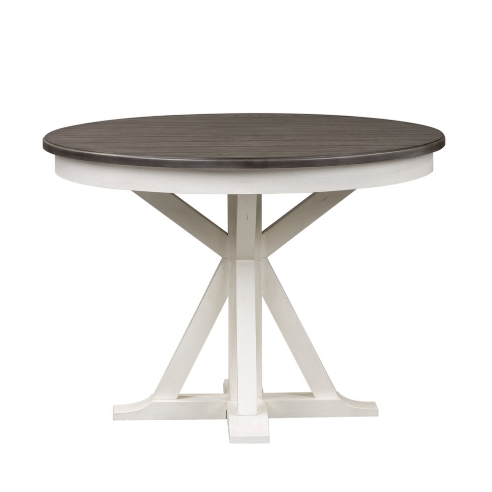 Pedestal Table in Poplar & Rubberwood Solids w Pine Veneer. Picture 1