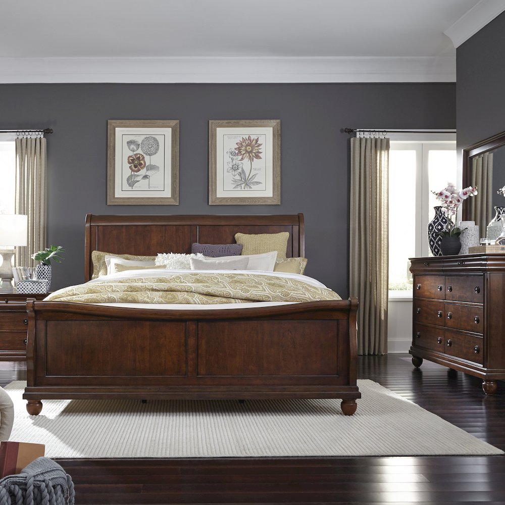 Rustic Traditions Queen Sleigh Bed, Dresser & Mirror, Night Stand. Picture 1